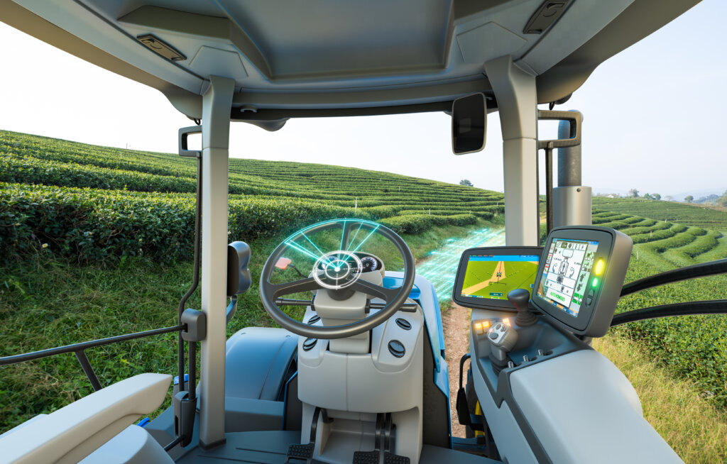 Photo of autonomous tractor working in field
